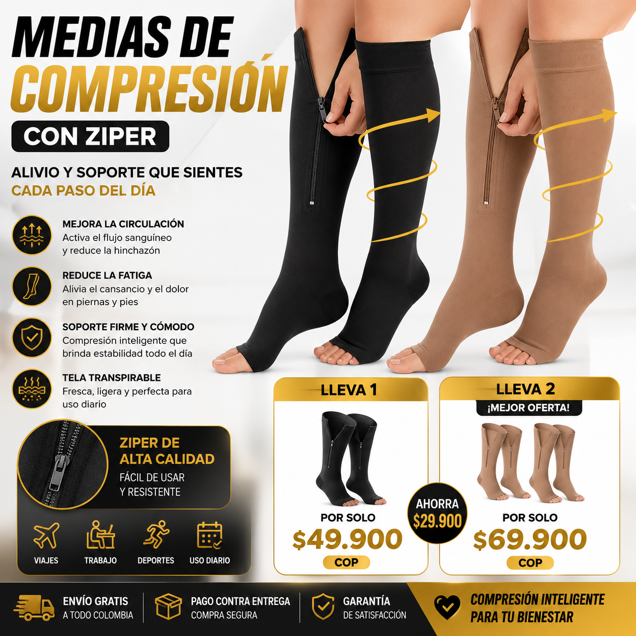 MEDIA DE COMPRESION CON ZIPER